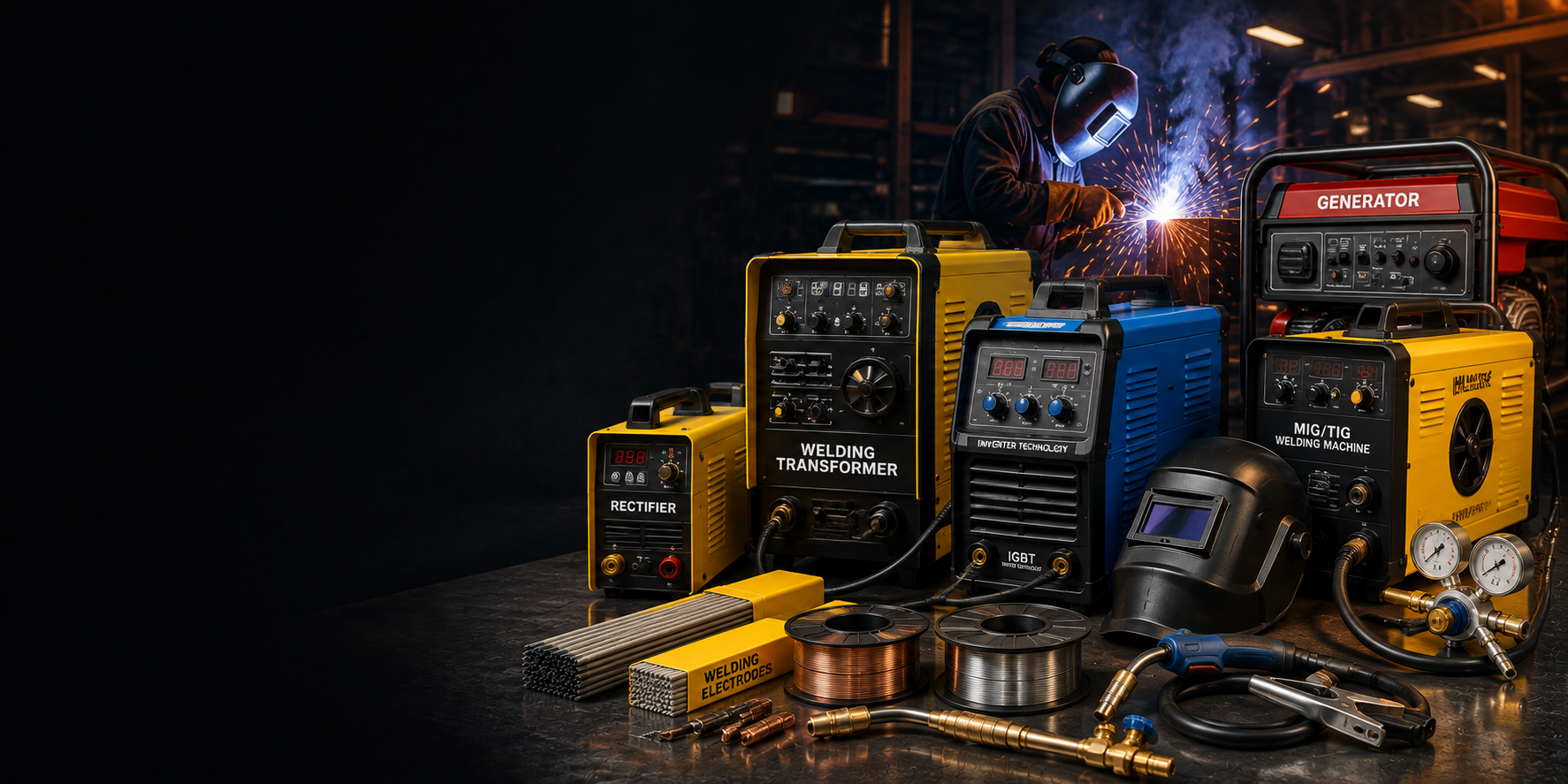 Welding rectifier, transformer, inverter MIG/TIG welding machines, generator, electrodes and welding accessories